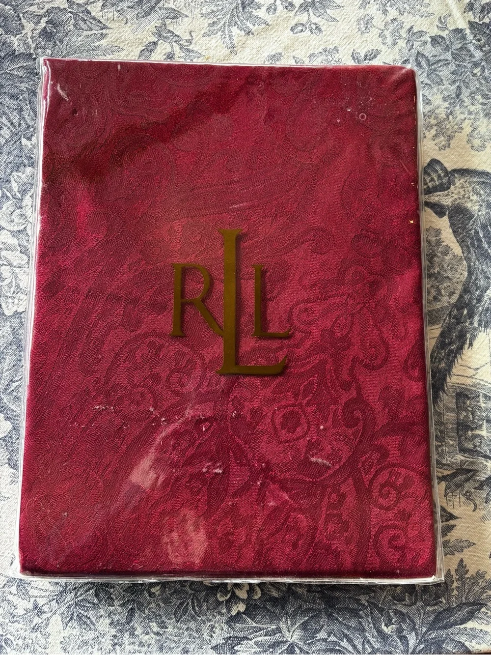 Lauren Ralph Lauren Home Vintage Red Damask Cotton Blend 70” Round Tablecloth